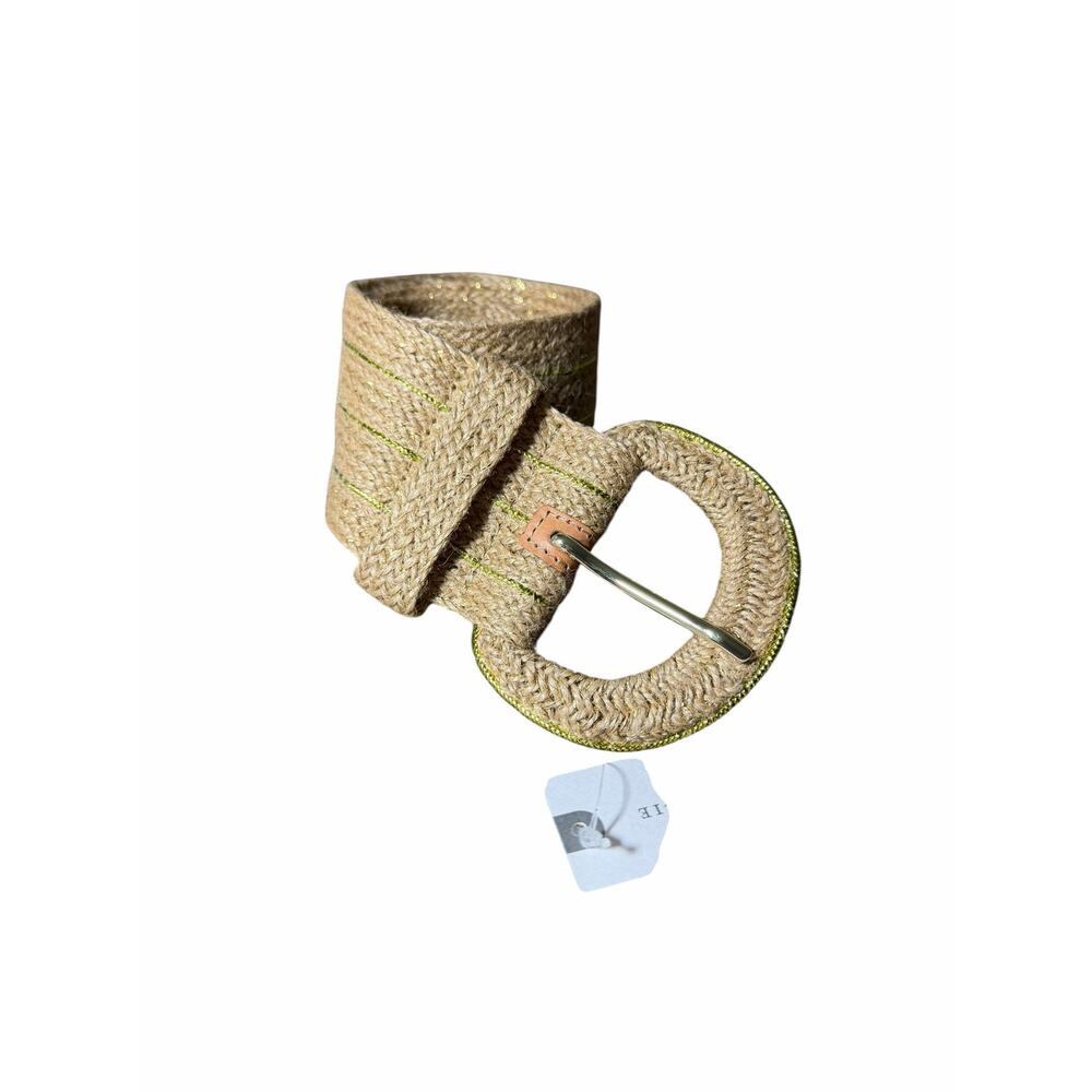 Anthropologie Wide Woven Jute Belt Gold Metallic Thread Natural NWT MSRP $80 - Picture 3 of 5